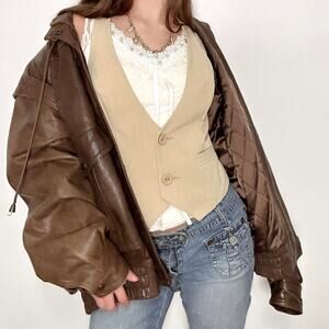 Beige and white Y2K pinstripe vest